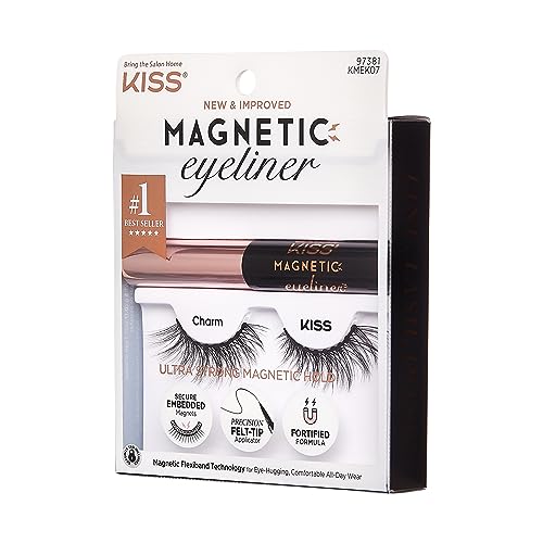 KISS Magnetic Lash Collection Eyeliner & Lash Kit 1 Pair of False Eyelashes and Magnetic Eyeliner, Charm, Reusable Synthetic False Eyelashes With 5 Double Strength Magnets