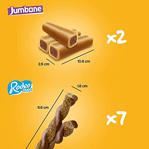 Pedigree Multipack with 24 Rodeo Duos Chicken and Bacon Flavour and 4 Jumbone Beef and Poultry Flavour, Dog Treat Snacks, Mega Box