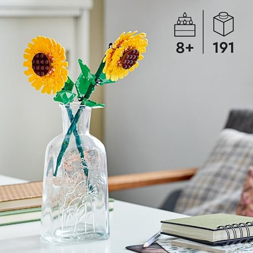 LEGO Creator Sunflowers, Artificial Flowers Building Kit for Kids Aged 8+, Display as Bedroom Accessory or Floral Bouquet Home Decoration, Gift for Girls, Boys and Teenagers 40524