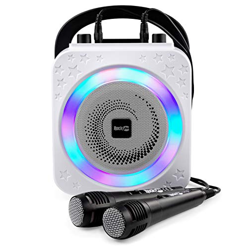 RockJam 8-Watt Rechargeable Bluetooth Karaoke Machine with Two Microphones, Voice Changing Effects & LED Lights - Black