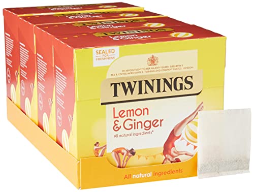 Twinings Lemon and Ginger Flavoured Tea -320 Biodegradable Bags (Multipack of 4 x 80)