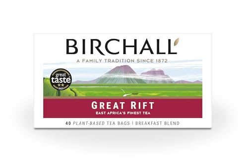 Birchall Great Rift Breakfast Blend Tea Bags, English Breakfast Tea Bursting with Full Flavour, Perfect Vegan Gifts, 40 Plant-Based Everyday Tea Bags