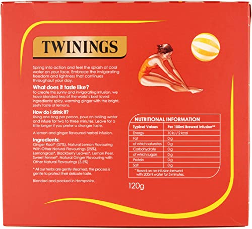 Twinings Lemon and Ginger Flavoured Tea -320 Biodegradable Bags (Multipack of 4 x 80)