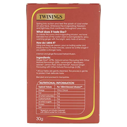 Twinings Lemon and Ginger Flavoured Tea - 80 Biodegradable Bags (Multipack of 4 x 20)