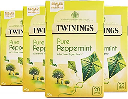 Twinings Pure Peppermint Flavoured Tea Bags - 80 Biodegradable Bags (Multipack of 4 x 20)