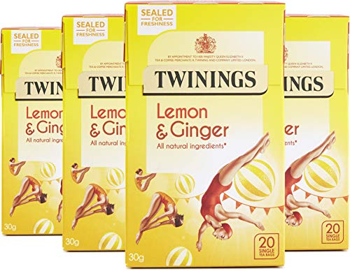 Twinings Lemon and Ginger Flavoured Tea - 80 Biodegradable Bags (Multipack of 4 x 20)