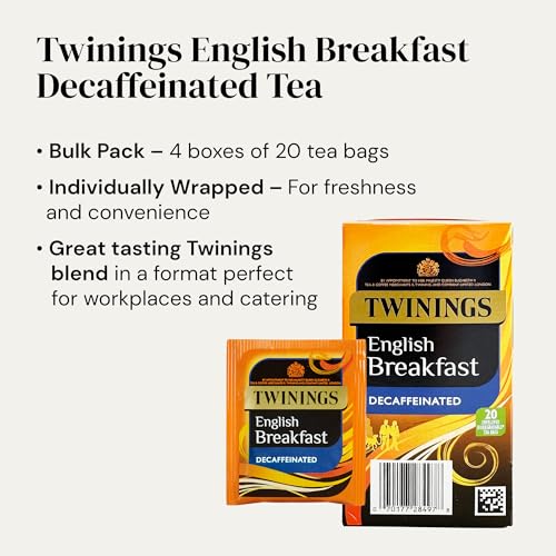 Twinings English Breakfast Decaffeinated Tea Bags, 4 Boxes of 20