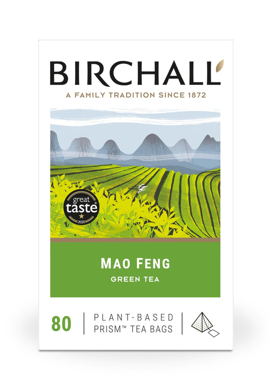 Birchall Tea Bags, Mao Feng Green Tea, Antioxidants Green Tea Bags Bursting with Full Flavour, Perfect Vegan Tea Gifts, Pack of 80 Plant-Based Prism Tea Bags