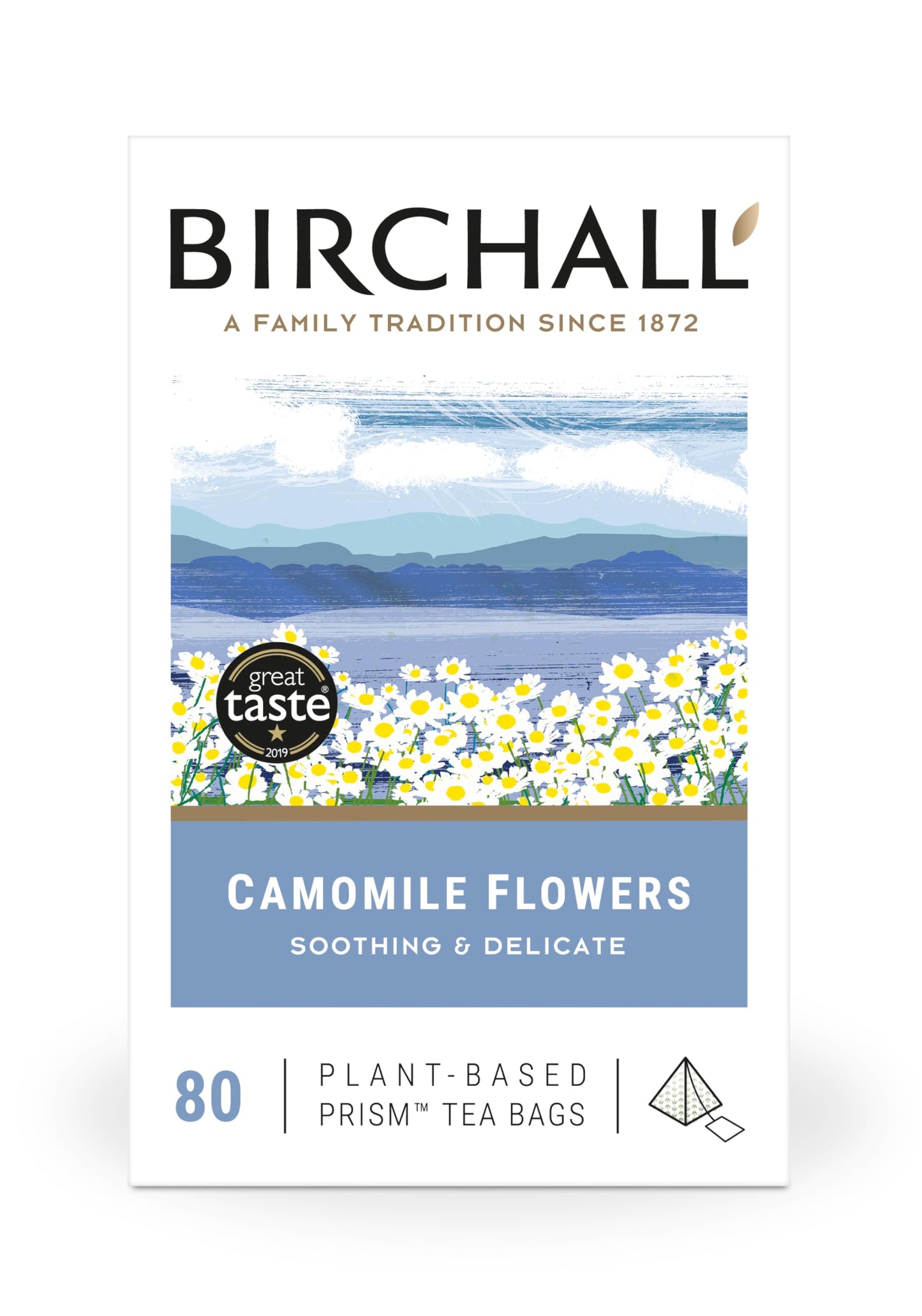 Birchall Tea Bags, Camomile Tea Gift Set, Caffeine Free Tea Bursting with Full Flavour, Perfect Vegan Gifts, 80 Plant-Based Prism Tea Bags