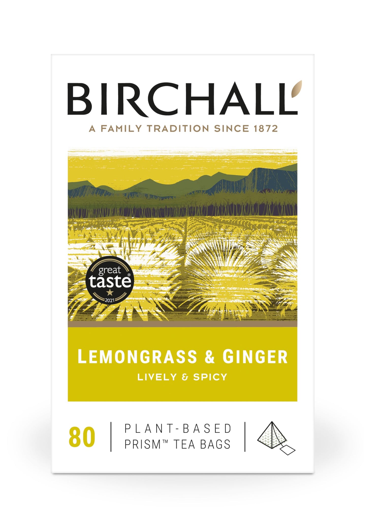 Birchall Tea Bags, Lemongrass & Ginger Herbal Tea Gift Set, Caffeine Free Tea Bursting with Full Flavour, Perfect Vegan Gifts, 80 Plant-Based Prism Tea Bags