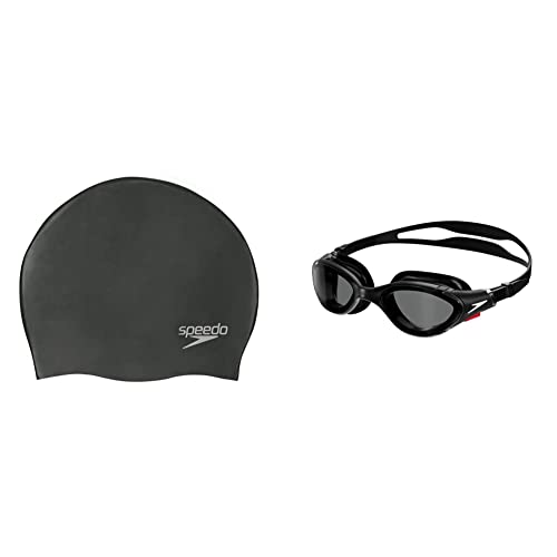 Speedo Plain Moulded Silicone Swim Cap and Biofuse 2.0 Swimming Goggles