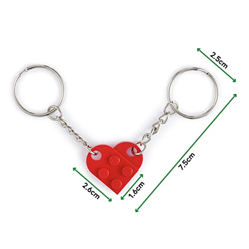 LEGO Heart Keyring | Two Keyrings | Gift Pouch Included | Red