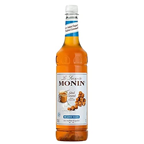 MONIN Premium Salted Caramel No Added Sugar Syrup 1L for Coffee and Cocktails. Vegan-Friendly, Allergen-Free, 100% Natural Flavours and Colourings. Salted Caramel Coffee Syrup