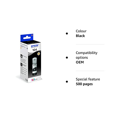 Epson EcoTank 104 Black Genuine Ink Bottle,Single