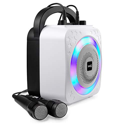 RockJam 8-Watt Rechargeable Bluetooth Karaoke Machine with Two Microphones, Voice Changing Effects & LED Lights - Black