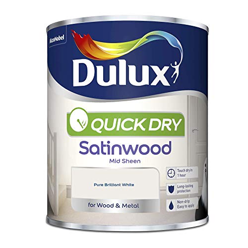 Dulux Quick Dry Satinwood Paint For Wood And Metal - Pure Brilliant White 750 ml