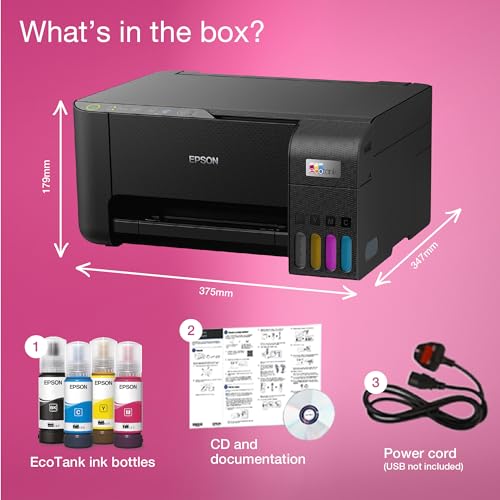 Epson EcoTank ET-2810 A4 Multifunction Wi-Fi Ink Tank Printer, With Up To 3 Years Of Ink Included