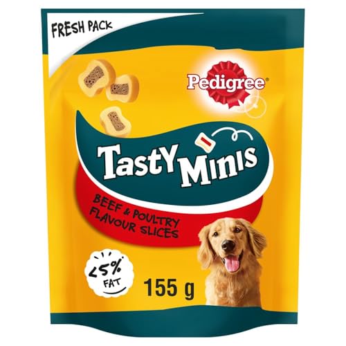 Pedigree Tasty Bites - Dog Treats Chewy Slices with Beef 155 g (Pack of 8)