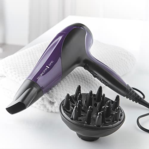 Remington D3190 Ionic Conditioning Hair Dryer with Diffuser and Concentrator Attachments, 2200 W, Purple