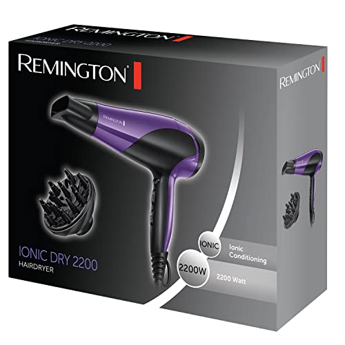 Remington D3190 Ionic Conditioning Hair Dryer with Diffuser and Concentrator Attachments, 2200 W, Purple