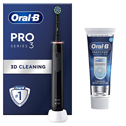 Oral-B Pro 3 Electric Toothbrushes For Adults With 3D Cleaning, Gifts For Women / Him, 1 Toothbrush Head & Pro-Expert Advance Deep Clean Toothpaste, 75 ml, 2 Pin UK Plug, Black