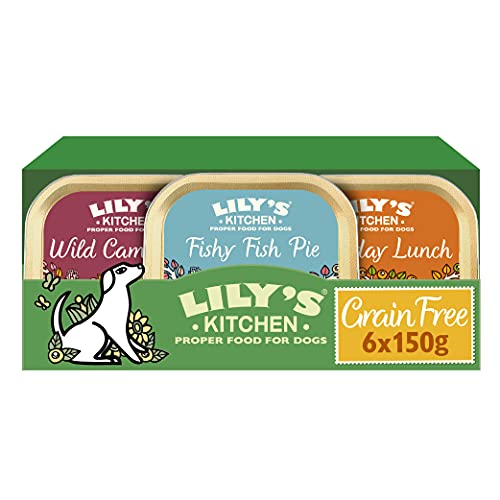 Lily's Kitchen Natural Adult Dog Food Wet Trays - Complete Grain-Free Multipack - Chicken, Fish & Venison (6 Trays x 150g)