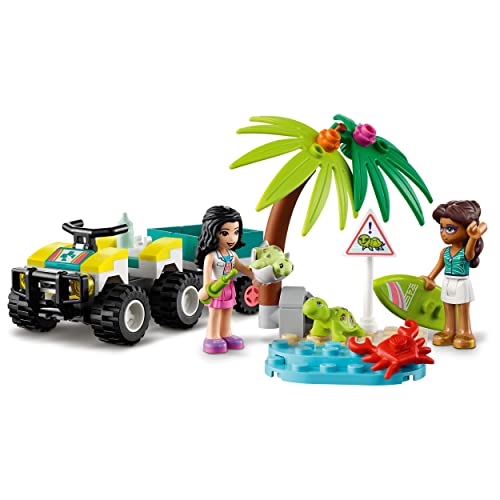 LEGO 41697 Friends Turtle Protection Vehicle, Sea Animal Rescue Toy for Kids 6 Years Old, Beach ATV Car with Trailer Building Set, Summer Series