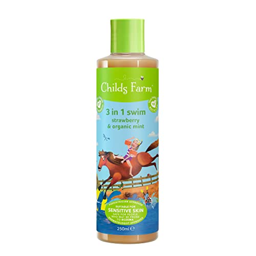 Childs Farm, Kids 3 in 1 Swim, Strawberry and Organic Mint 250 ml, Body Wash, Shampoo and Conditioner, Suitable for Dry, Sensitive and Eczema-Prone Skin