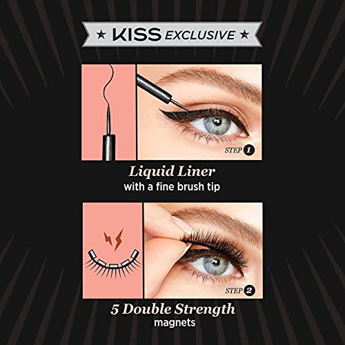 KISS Magnetic Lash Collection Eyeliner & Lash Kit 1 Pair of False Eyelashes and Magnetic Eyeliner, Lure, Reusable Synthetic False Eyelashes With 5 Double Strength Magnets