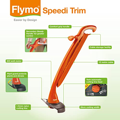 Flymo Speedi-Trim Wired Electric Grass Trimmer, 300 W, Cutting Width 25 cm