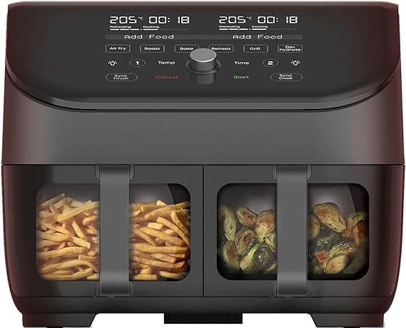 Instant Vortex Plus Dual Air Fryer with Large Double Air Frying Drawers and 8-in-1 Smart Programmes - Air Fry, Bake, Roast, Grill, Dehydrate, Reheat, XL Capacity - SyncCook & SyncFinish-1700W