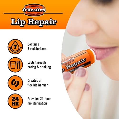 O'Keeffe's Lip Repair Unscented Lip Balm, 4.2g – For Extremely Dry, Cracked Lips | All-Day Moisture with 7 Moisturising Ingredients