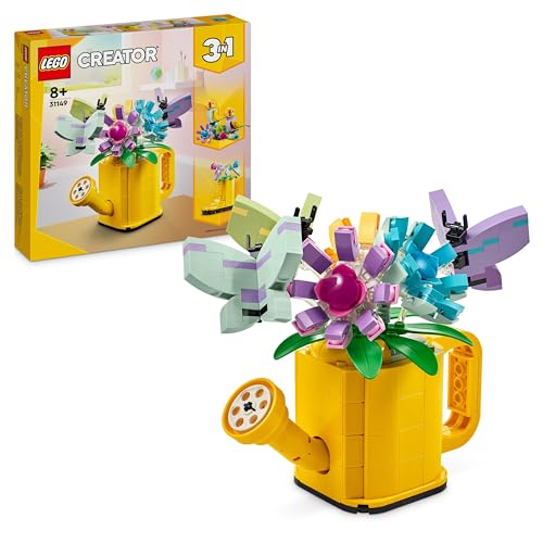 LEGO Creator 3in1 Flowers in Watering Can Toy to Welly Boot to 2 Birds on a Perch, Animals Set for Girls, Boys & Kids, with 3 Butterfly Toys, Makes a Great Desk Accessory, Nature Gift 31149