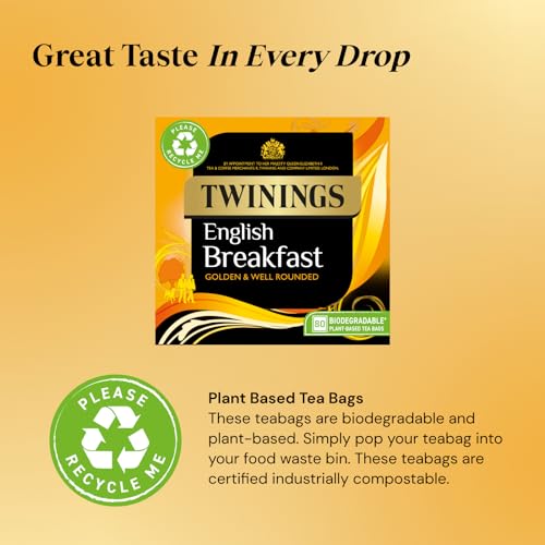 Twinings English Breakfast Tea | Golden, Well Rounded & Full Bodied Black Tea | Multipack Bulk Buy, 320 (4 x 80) Biodegradable Tea Bags