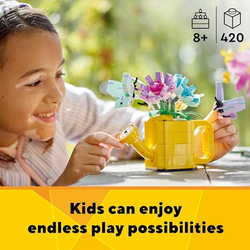 LEGO Creator 3in1 Flowers in Watering Can Toy to Welly Boot to 2 Birds on a Perch, Animals Set for Girls, Boys & Kids, with 3 Butterfly Toys, Makes a Great Desk Accessory, Nature Gift 31149