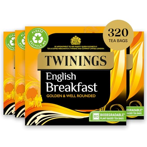 Twinings English Breakfast Tea | Golden, Well Rounded & Full Bodied Black Tea | Multipack Bulk Buy, 320 (4 x 80) Biodegradable Tea Bags