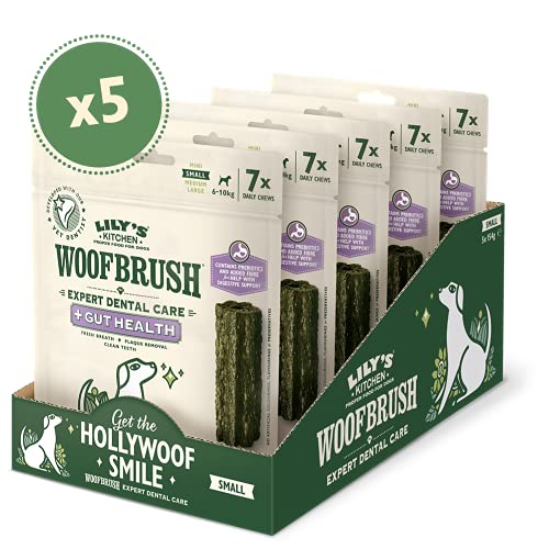 Lily's Kitchen Woofbrush Gut Health Dental Chew - Natural Dental Sticks for Small Dogs (5 Packs of 7 Chews)