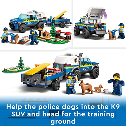 LEGO 60369 City Mobile Police Dog Training Set, SUV Toy Car with Trailer, Obstacle Course and Puppy Figures, Animal Playset for Boys and Girls Aged 5 Plus