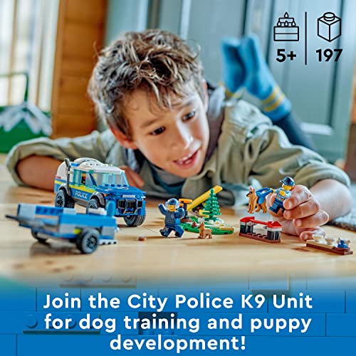 LEGO 60369 City Mobile Police Dog Training Set, SUV Toy Car with Trailer, Obstacle Course and Puppy Figures, Animal Playset for Boys and Girls Aged 5 Plus