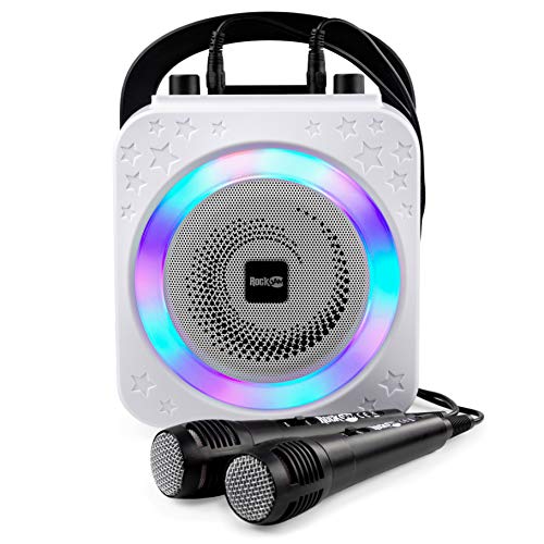 RockJam 8-Watt Rechargeable Bluetooth Karaoke Machine with Two Microphones, Voice Changing Effects & LED Lights - Black