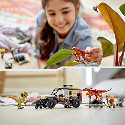 LEGO 76951 Jurassic World Pyroraptor & Dilophosaurus Transport Playset with 2 Dinosaur Toy Figures and Off Roader Truck, Toys for Kids 7 Plus Years Old