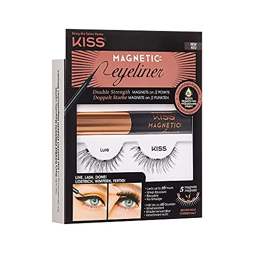 KISS Magnetic Lash Collection Eyeliner & Lash Kit 1 Pair of False Eyelashes and Magnetic Eyeliner, Lure, Reusable Synthetic False Eyelashes With 5 Double Strength Magnets