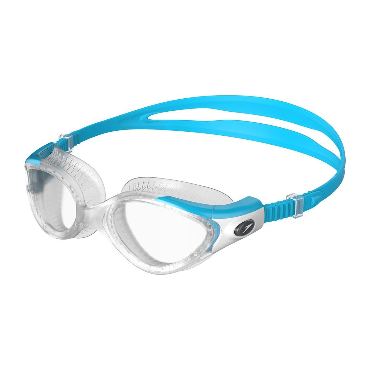 Speedo Women's Futura Biofuse Flexiseal Swimming Goggles, Extra Comfort, Cushioned Fit, Blue and Clear, One Size