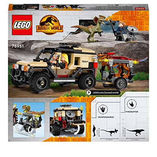 LEGO 76951 Jurassic World Pyroraptor & Dilophosaurus Transport Playset with 2 Dinosaur Toy Figures and Off Roader Truck, Toys for Kids 7 Plus Years Old