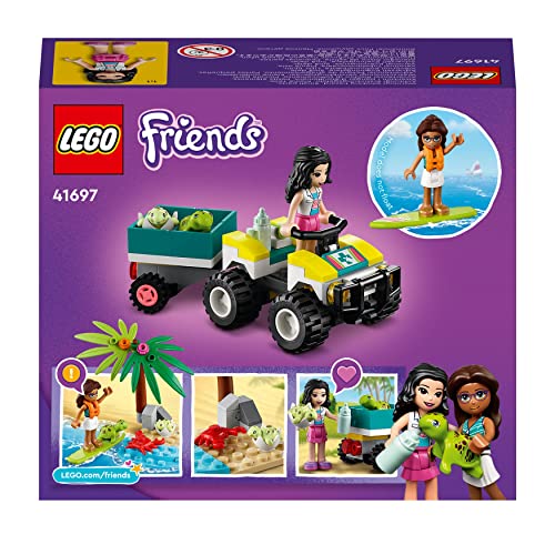 LEGO 41697 Friends Turtle Protection Vehicle, Sea Animal Rescue Toy for Kids 6 Years Old, Beach ATV Car with Trailer Building Set, Summer Series