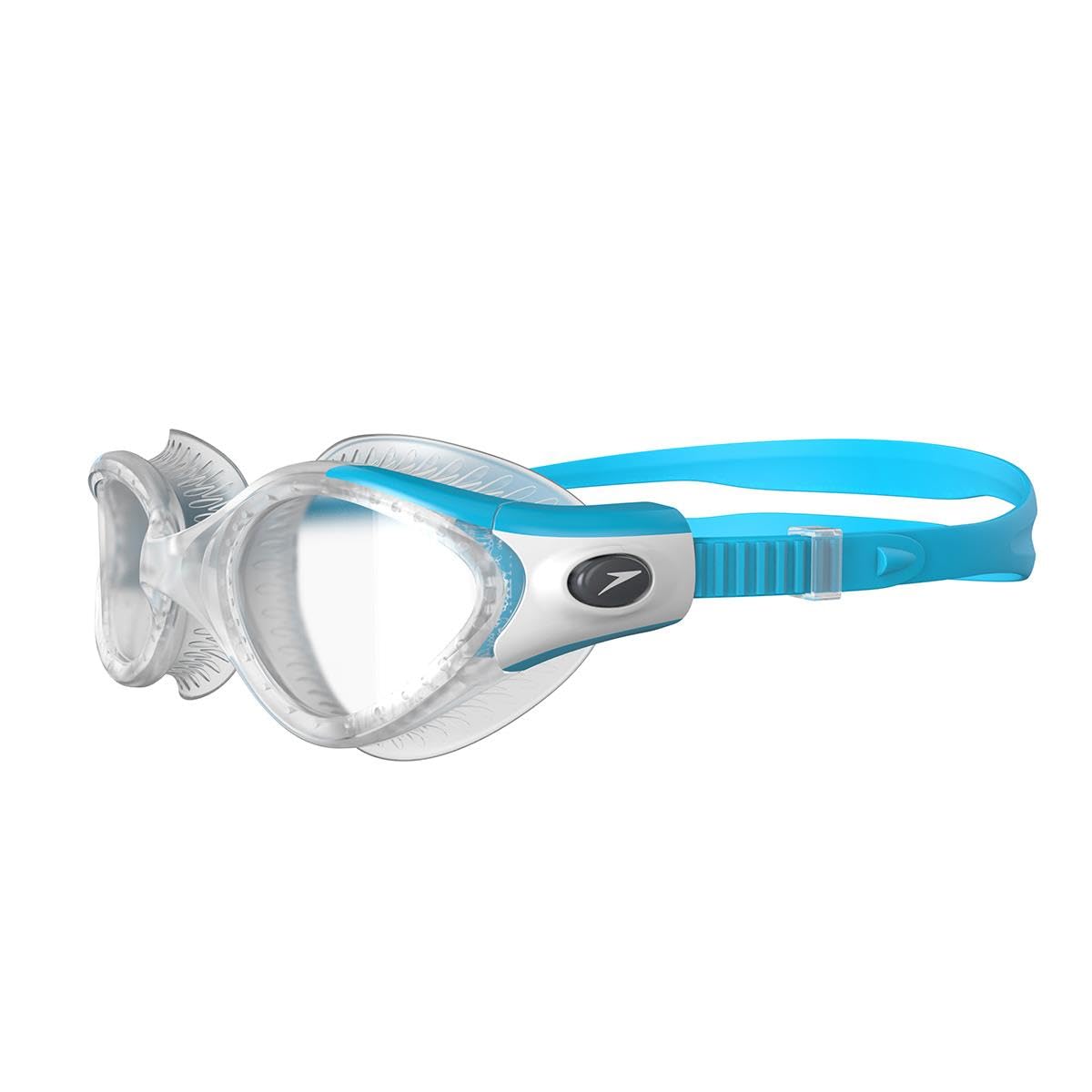 Speedo Women's Futura Biofuse Flexiseal Swimming Goggles, Extra Comfort, Cushioned Fit, Blue and Clear, One Size