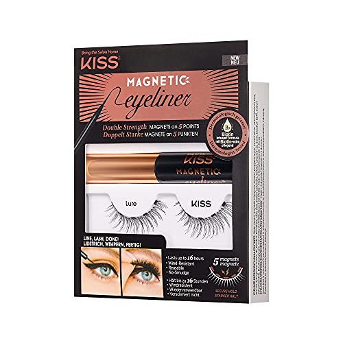 KISS Magnetic Lash Collection Eyeliner & Lash Kit 1 Pair of False Eyelashes and Magnetic Eyeliner, Lure, Reusable Synthetic False Eyelashes With 5 Double Strength Magnets