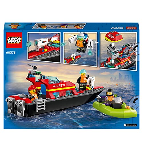 LEGO 60373 City Fire Rescue Boat Toy, Floats on Water, with Jetpack, Dinghy and 3 Minifigures, Everyday Hero Toys for Boys and Girls Aged 5+, Gift Idea