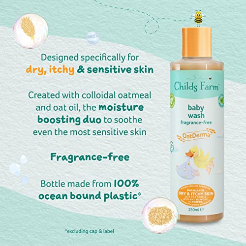 Childs Farm OatDerma Baby Wash Fragrance-Free Gently Cleanses Suitable for Newborns with Dry, Sensitive and Eczema-prone Skin 500ml