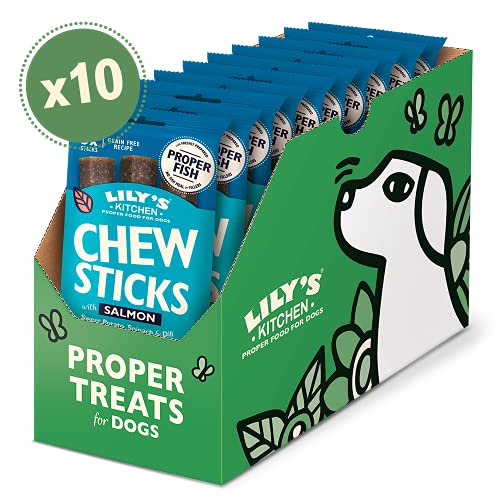 Lily's Kitchen Chew Sticks with Salmon - Grain Free Natural Dental Dog Treats (10 Packs of 3 Chews)